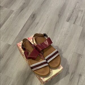 Timberland Burgundy and Tan Strappy Sandals